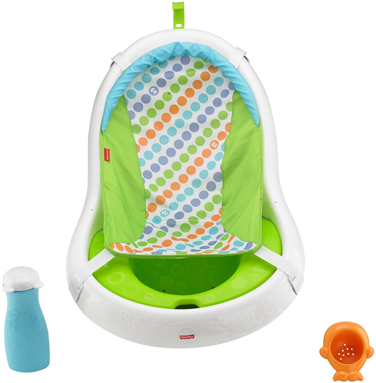 Fisher-Price 4-in-1 Sling N Seat Tub sling on and front view