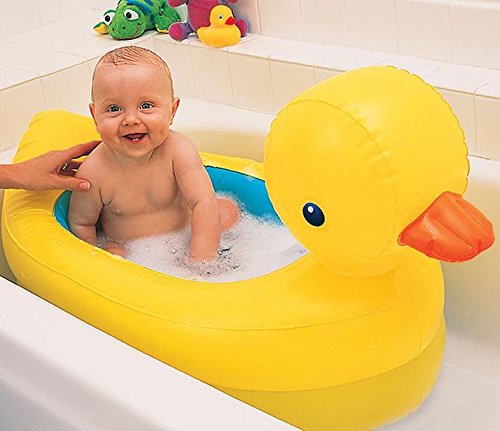 Munchkin White Hot Inflatable Duck Tub baby playing in the water