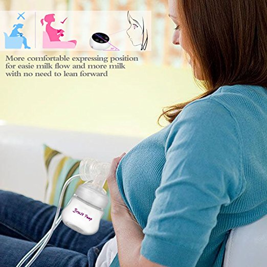 mother expressing milk with electric breast pump